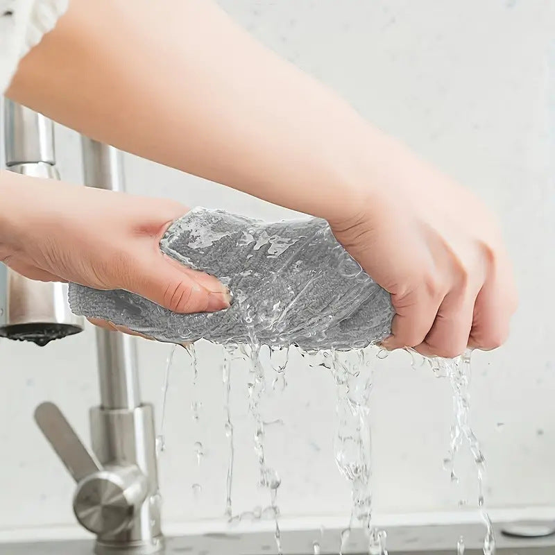 Black And Gray Household Kitchen Dishwashing Towel Scouring Pad Microfiber Cleaning Cloth Water Absorption Oil Absorption Dust Removal Cloth