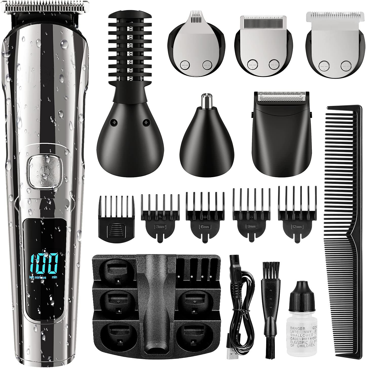 Five-in-one Multifunctional Carving Hair Clipper USB Charging Intelligent Digital Display Waterproof Electric Push Shaver